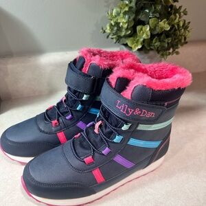 Lily & Dan Kids' Cozy Winter Boots - Pink and BNavy Blue